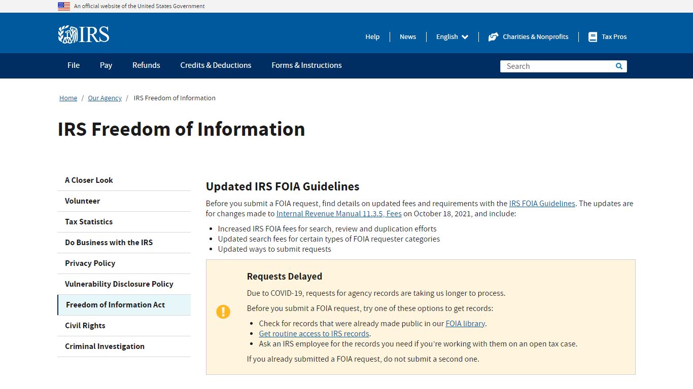 IRS Freedom of Information | Internal Revenue Service - IRS tax forms